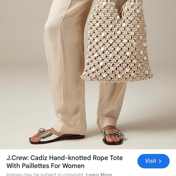 NWT J. Crew Cadiz Hand Knotted Crochet Rope Tote with Paillettes off white/cream - Picture 6 of 8